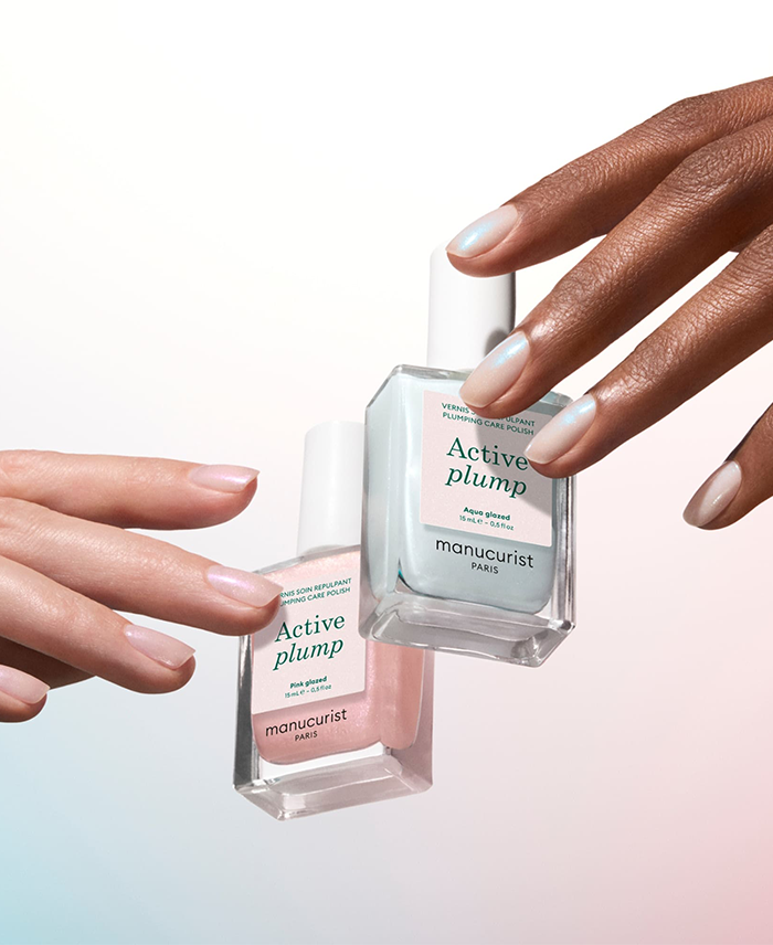 Manucurist Active Plump Pink Glazed und Aqua Glazed im Vergleich mit glänzendem Plumping Effekt