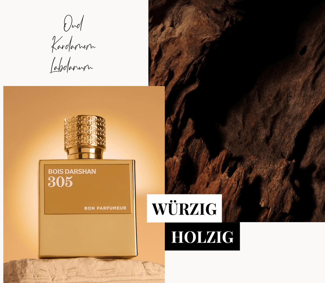 Bon Parfumeur 305 Bois Darshan Les Elixirs mit goldenem Flakon, Oudholz sowie den Duftnoten Oud, Kardamom und Labdanum