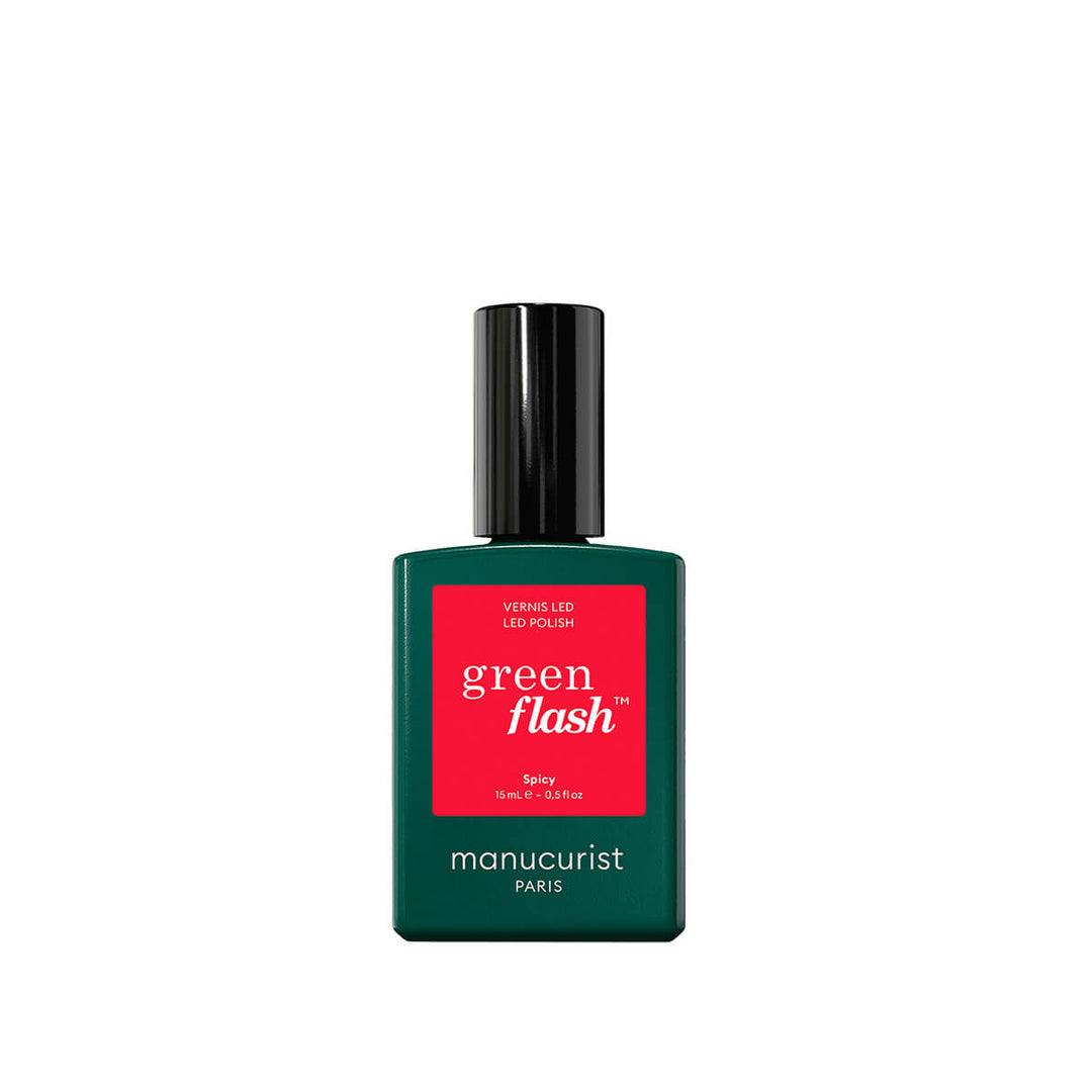 Manucurist Green Flash Spicy knalliges Rot mit rosa Untertönen. für den Frühling. 
manucurist green flash für zuhause. Frühlingsfarbe für die Nägel
