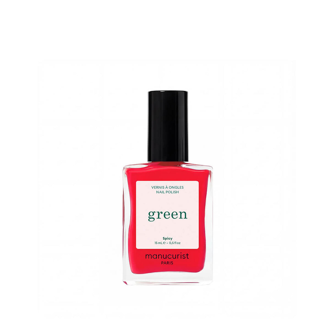 Manucurist Green Spicy knalliges Rot mit rosa Untertönen. für den Frühling. 
manucurist green für zuhause. Frühlingsfarbe für die Nägel