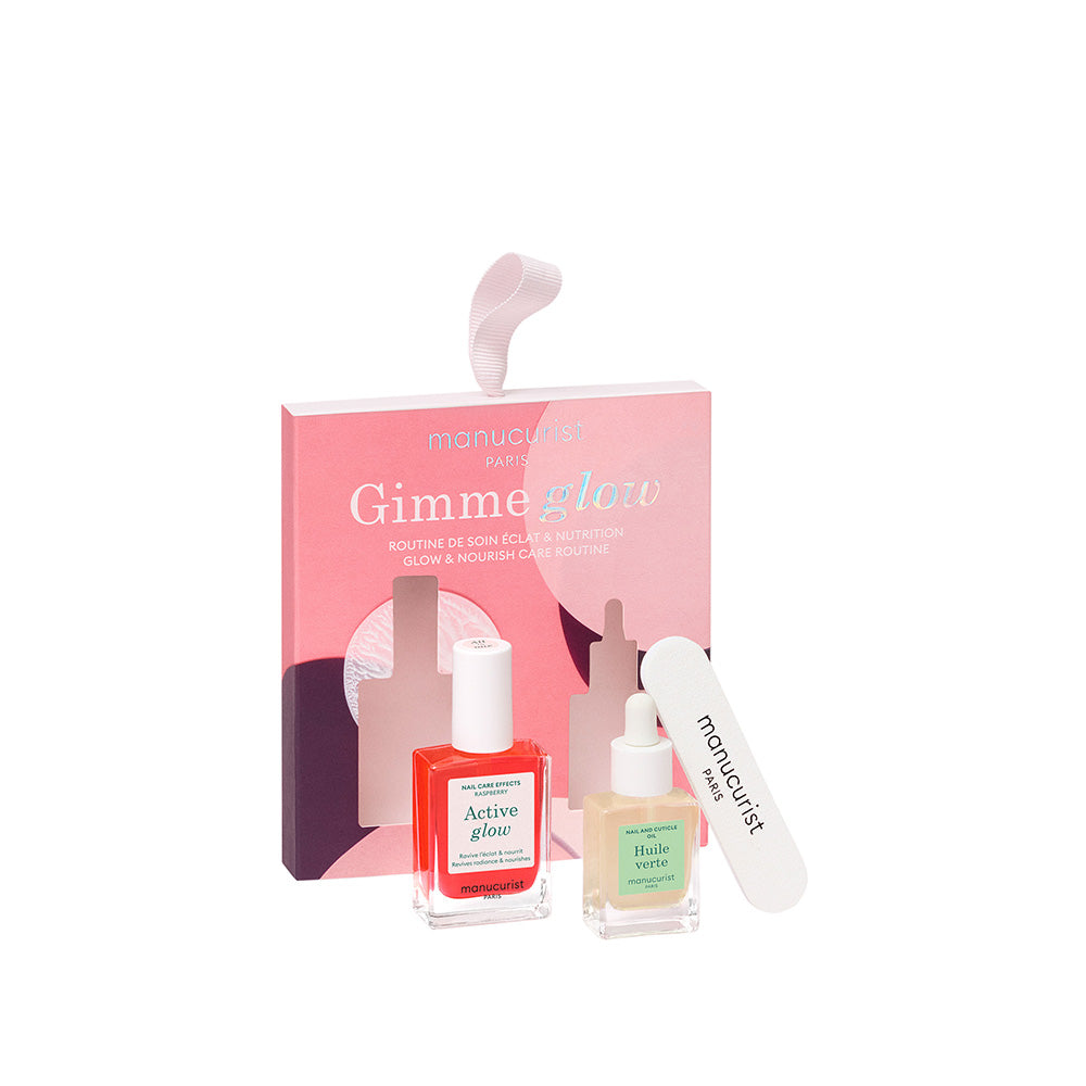 Manucurist Gimme Glow Ornament inklusive manucurist active glow raspberry, manucurist huile verte und kostenloser Nagelpfleile produktbild