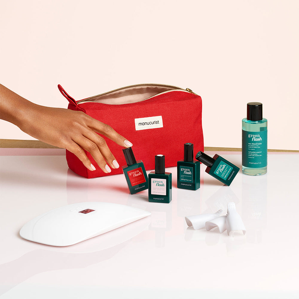 red pouch rote tasche baumwolle cotton manucurist bio baumwolle rosa innenfütterung goldener reisverschluss accessories green flash lampe