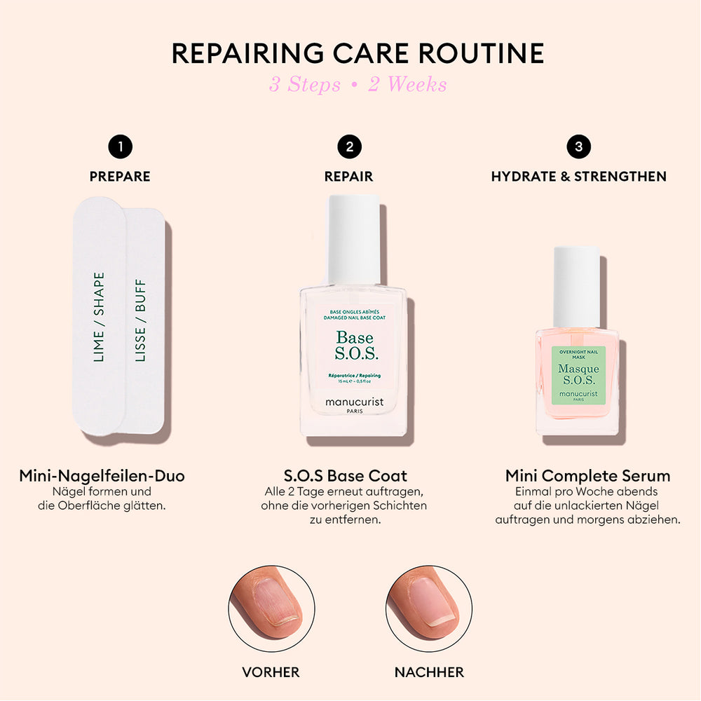 Manucurist Repairing Treatment Pflegeroutine mit Nagelfeile, Base S.O.S. und Masque S.O.S.