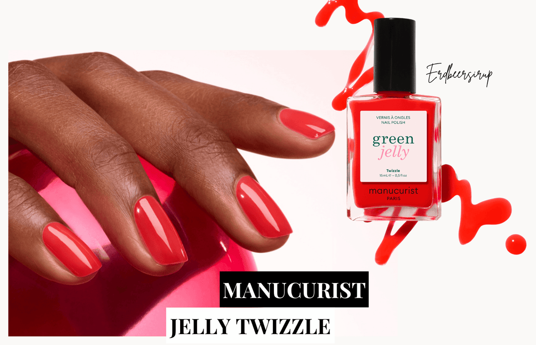 Manucurist GreenJelly Twizzle – leuchtend roter Jelly Nagellack mit fruchtigem Erdbeersirup-Look red jelly nails. Pink Jelly Nails